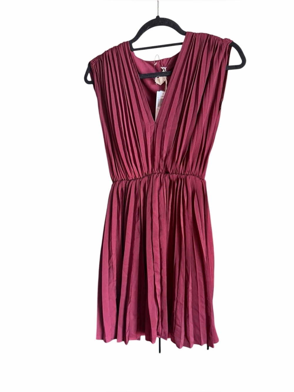 Magaschoni Sleeveless Pleated V-Neck Mini Dress 100% Cotton Lightweight Summer